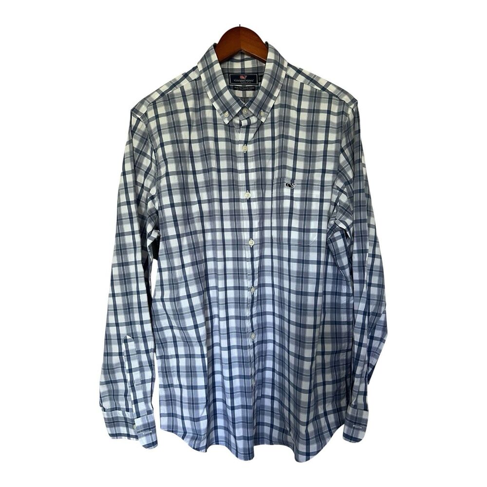 Vineyard Vines Tucker Slim Fit L Blue/White Plaid Cotton Button-Down Shirt